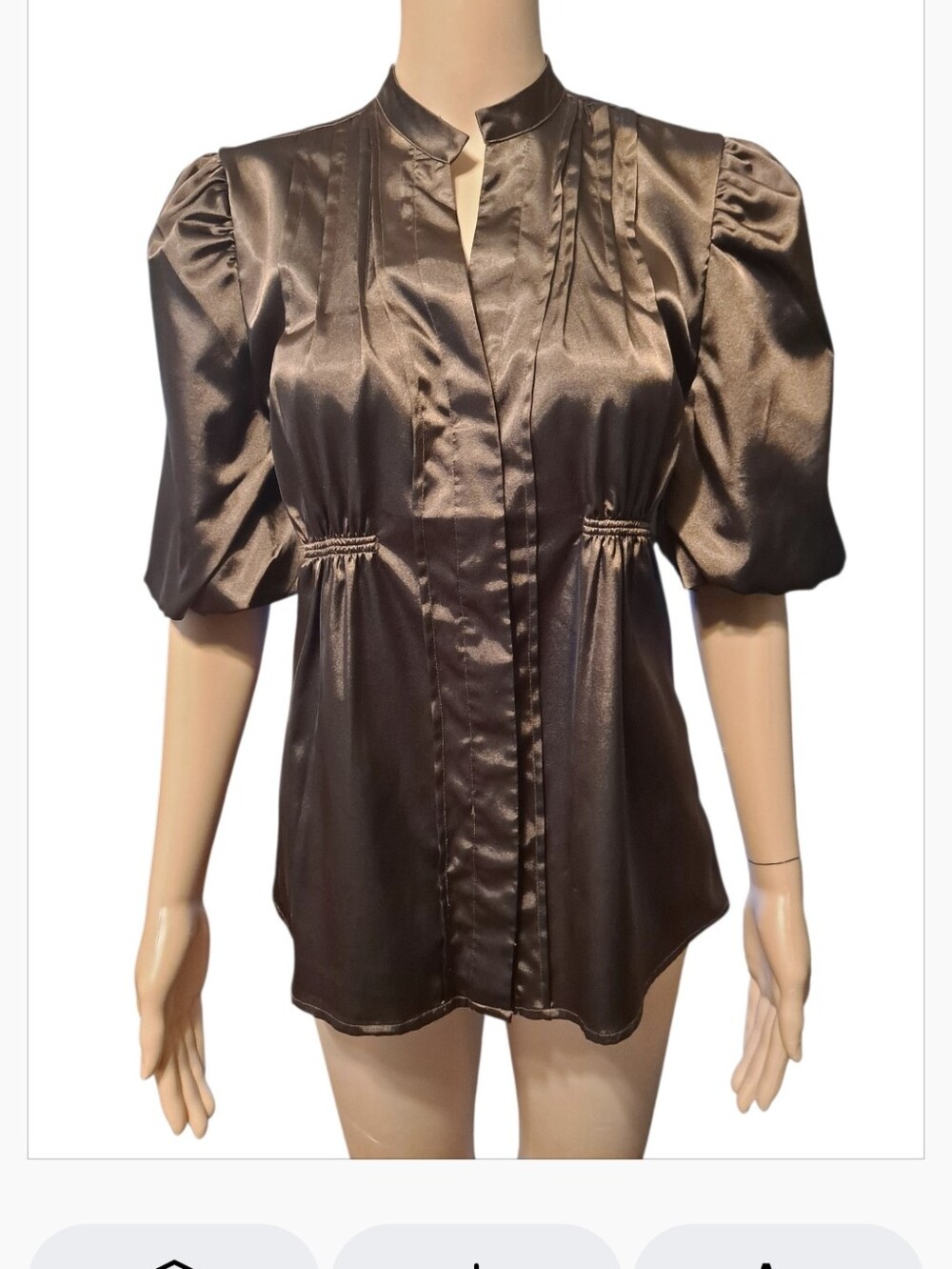 Edward Satin Puff Sleeve Blouse - Brown